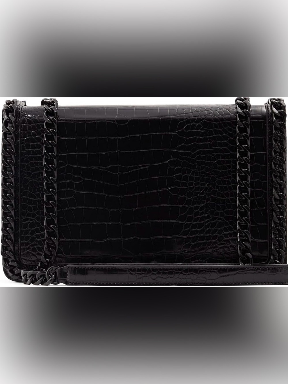 A Classy Chic Boutique Black Croc-Embossed Chain-Trim Crossbody - Picture 3 of 9